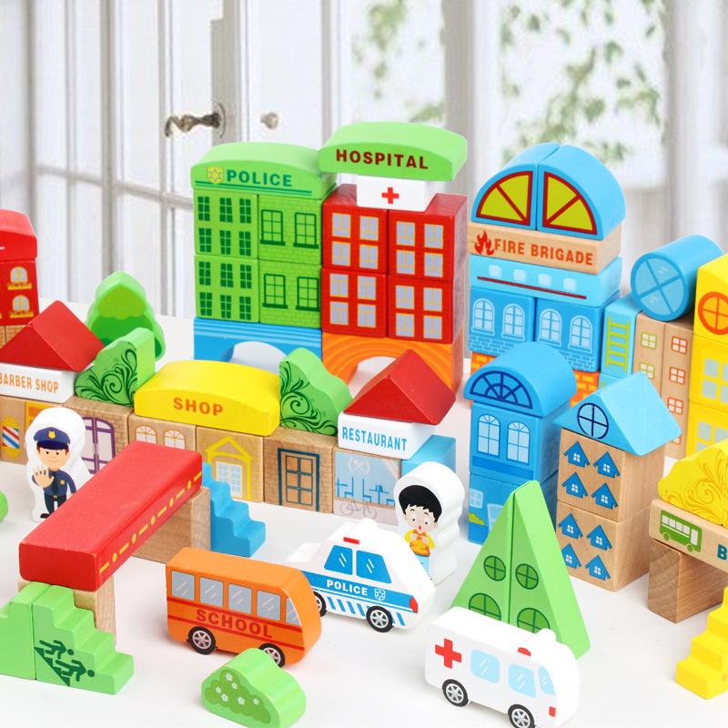 100 Pieces Wooden Building Blocks Baby Toy