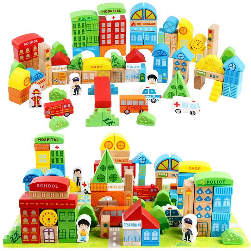 100 Pieces Wooden Building Blocks Baby Toy