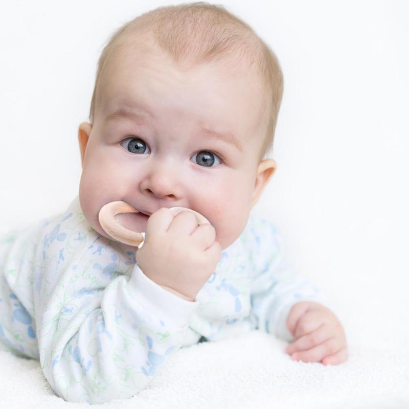 Baby Wooden Beads Silicone Teether Ring Chain