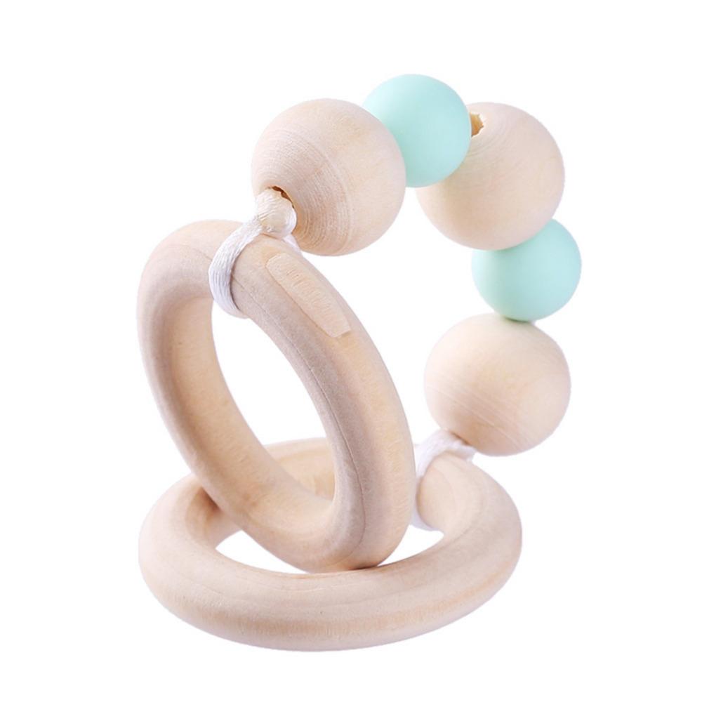 Baby Wooden Beads Silicone Teether Ring Chain