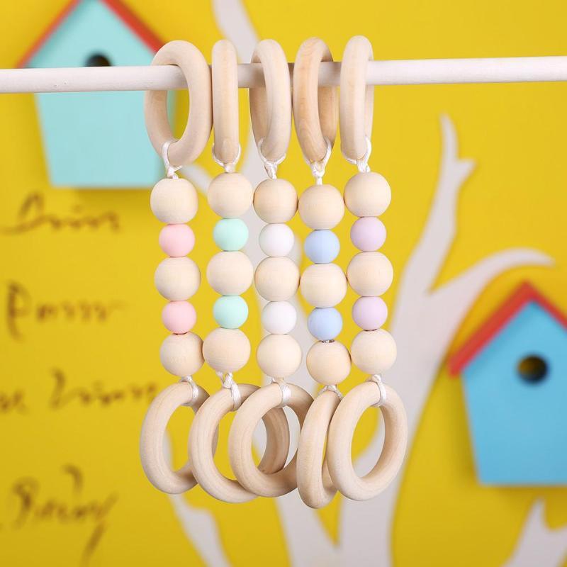 Baby Wooden Beads Silicone Teether Ring Chain