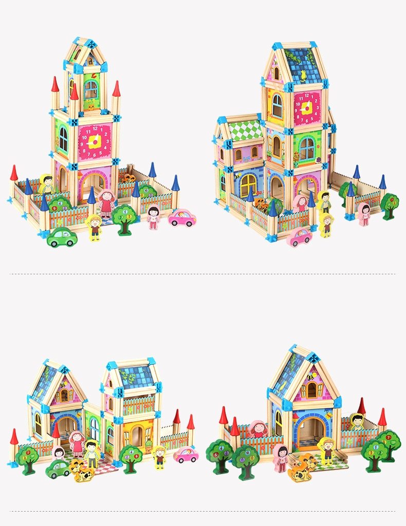 128/268pcs Wooden Construction Building Blocks