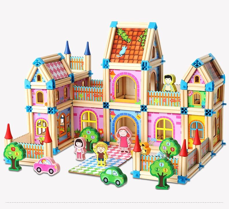 128/268pcs Wooden Construction Building Blocks