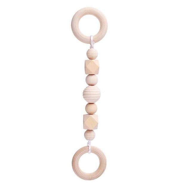 Baby Wooden Beads Silicone Teether Ring Chain