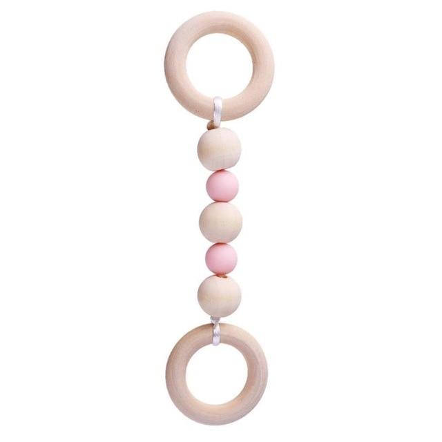 Baby Wooden Beads Silicone Teether Ring Chain