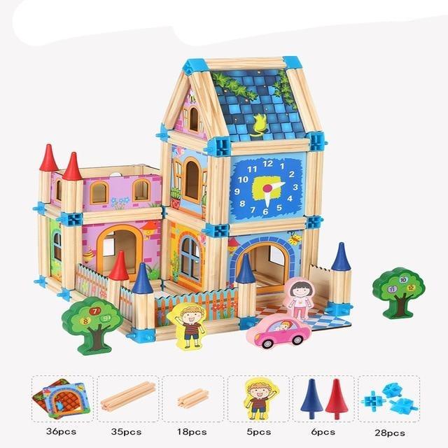 128/268pcs Wooden Construction Building Blocks