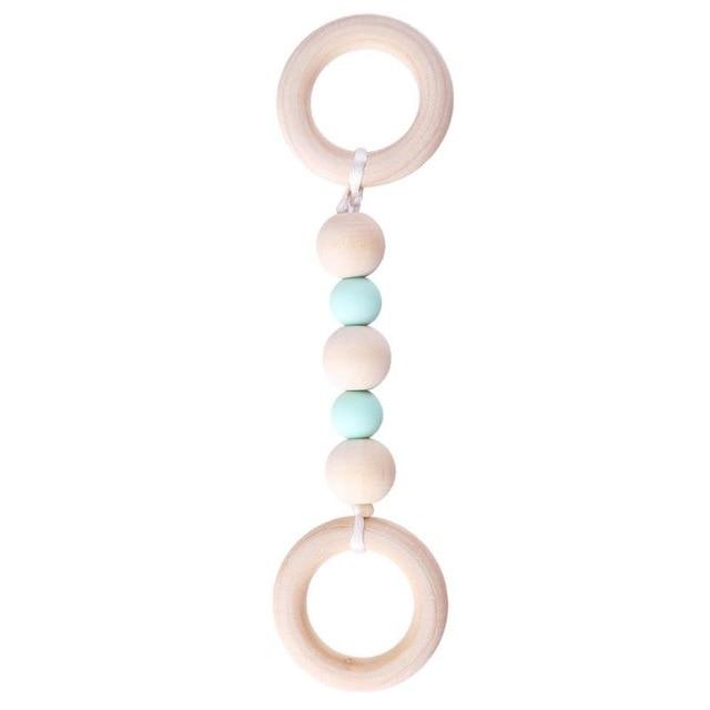 Baby Wooden Beads Silicone Teether Ring Chain