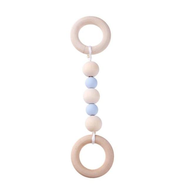 Baby Wooden Beads Silicone Teether Ring Chain