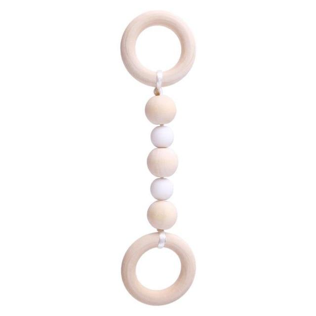 Baby Wooden Beads Silicone Teether Ring Chain